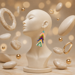 گوشواره دست‌ساز مهره‌ای طرح هندسی رنگین‌کمان (مدل بوهو)