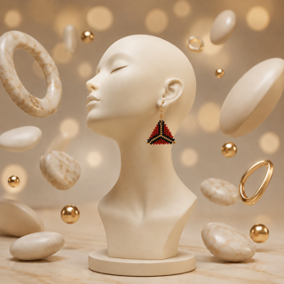 گوشواره دست‌ساز منجوق‌بافی مدل مثلثی (طرح بومی)