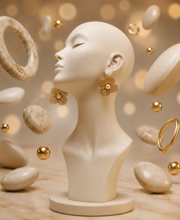 گوشواره دست‌ساز طرح گل چهارپر (منجوق‌دوزی با مرکز مروارید)